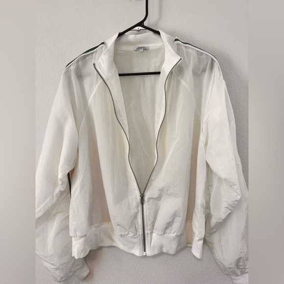 Revolve Tennis Club Athleisure White Zip Up Jacket Pink Green Stripe Size XL - Picture 5 of 16